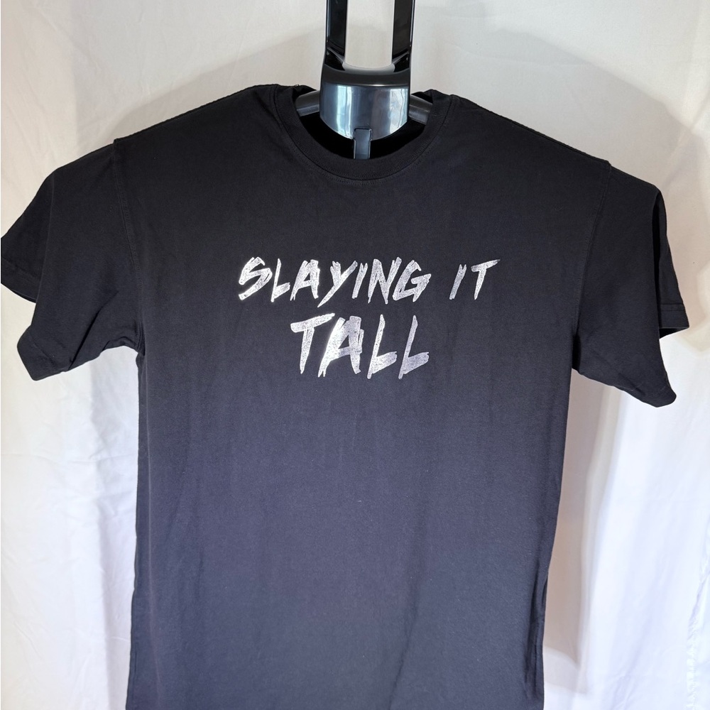 Have It Tall Black Metallic Gold Slaying It Tall Tee Crew Neck Short Sleeve LT
